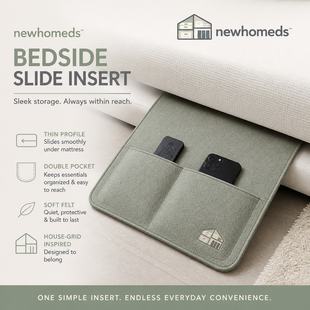Newhomeds™ BedSlide Bedside Storage Insert